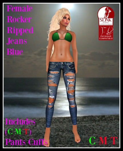 (LL) Female Rocker Ripped Jeans Blue (Slink) Boxed