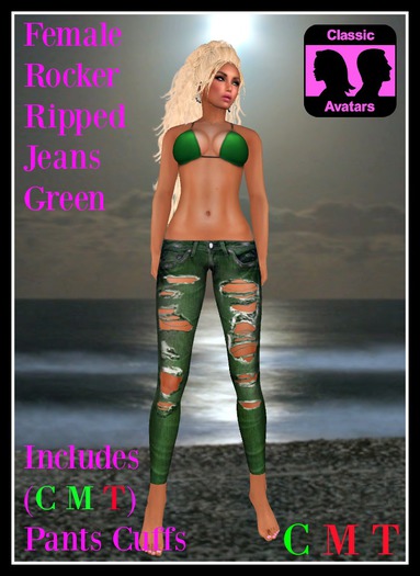 (LL) Female Rocker Ripped Jeans Green (Classic) Boxed