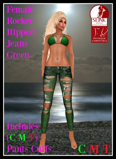 (LL) Female Rocker Ripped Jeans Green (Slink) Boxed