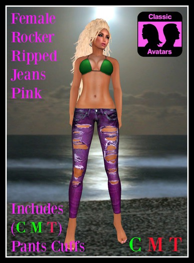 (LL) Female Rocker Ripped Jeans Pink (Classic) Boxed