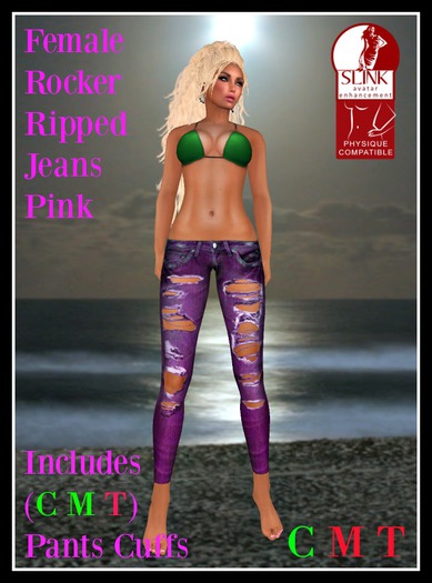 (LL) Female Rocker Ripped Jeans Pink (Slink) Boxed