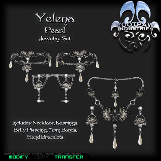[FPI] Yelena Pearl- Jewelry Set includes: Necklace, Earrings, Belly Piercing, Arm Bands & Hand Bracelets with ring