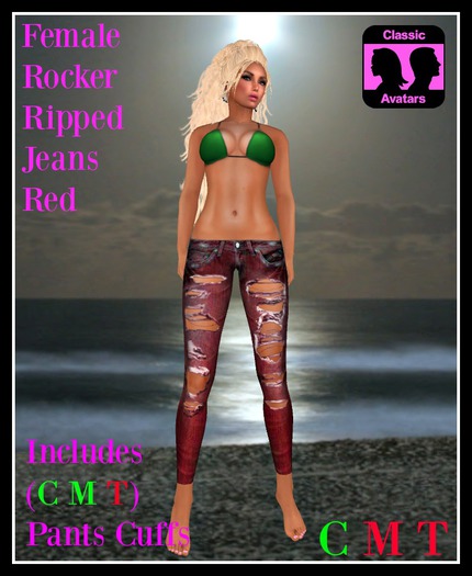 (LL) Female Rocker Ripped Jeans Red (Classic) Boxed