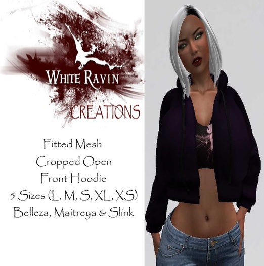White Ravin Creations - Deep Purple Hoodie with Butterfly top
