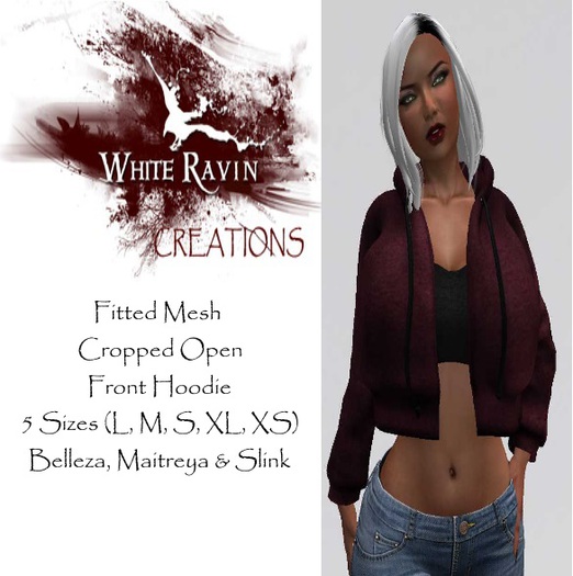 White Ravin Creations-Burgundy Cropped Open Front Hoodie Top