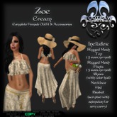 [FPI] Zoe Cream - Flowing Pants Outfit with Strapy Shoes, Hat, Basket & Necklace