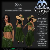 [FPI] Zoe Green - Flowing Pants Outfit with Strapy Shoes, Hat, Basket & Necklace