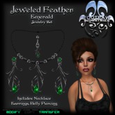 [FPI] Jeweled Feather Emerald- Delicate Jewelry Set includes: Necklace, Earrings, Belly Piercing