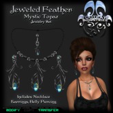 [FPI] Jeweled Feather MysticTopaz- Delicate Jewelry Set includes: Necklace, Earrings, Belly Piercing