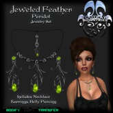 [FPI] Jeweled Feather Peridot- Delicate Jewelry Set includes: Necklace, Earrings, Belly Piercing