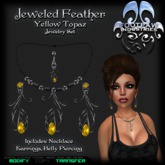 [FPI] Jeweled Feather Yellow Topaz- Delicate Jewelry Set includes: Necklace, Earrings, Belly Piercing