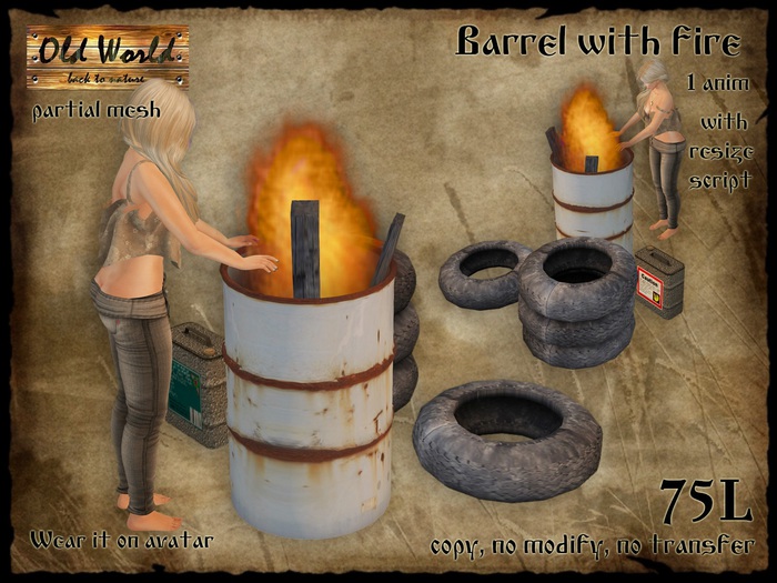 Second Life Marketplace - Barrel fire with old tires - Old World ...