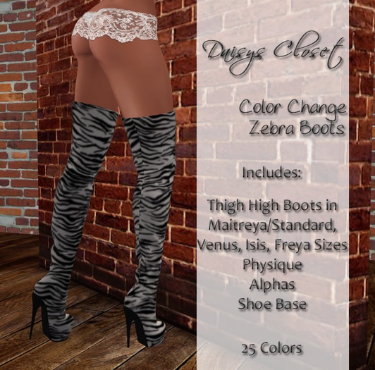 *DC - Zebra Color Change Thigh High Boots Boxed*