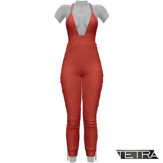 TETRA - Deep-V Velvet Jumpsuit (Cherry)
