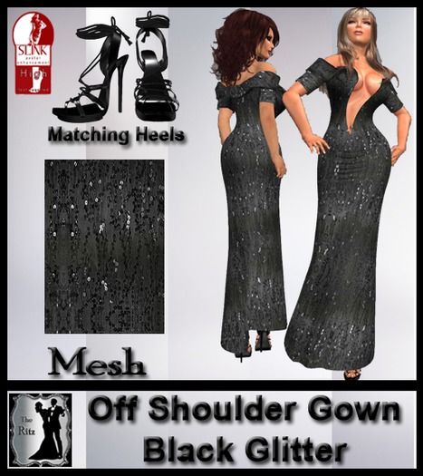 Off Shoulder Gown Black Glitter