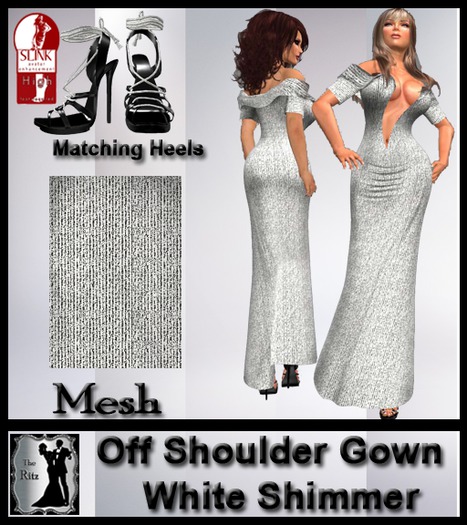 Off Shoulder Gown White Shimmer