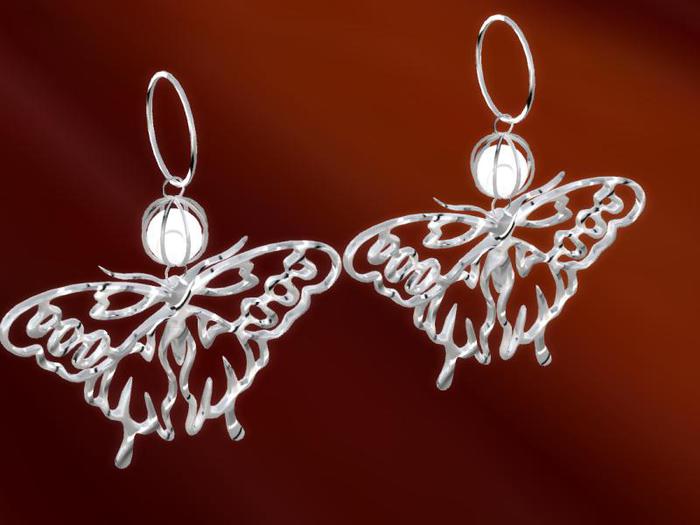 TM Carved Butterfly and Pearl Earrings - Color Change - Brightness - Resize