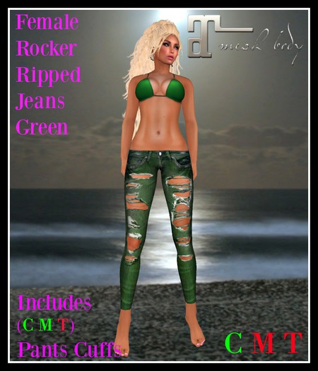 (LL) Female Rocker Ripped Jeans Green (Maitreya) Boxed