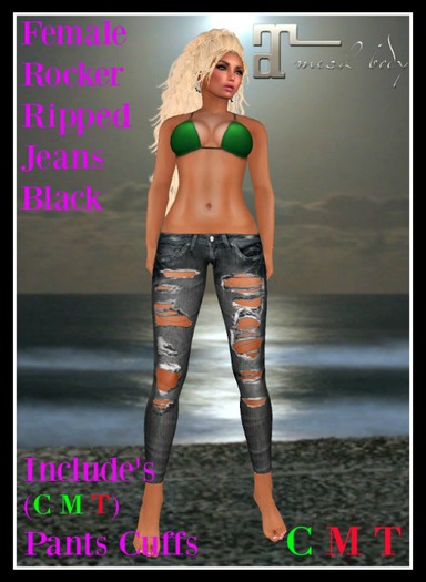 (LL) Female Rocker Ripped Jeans Black (Maitreya) Boxed