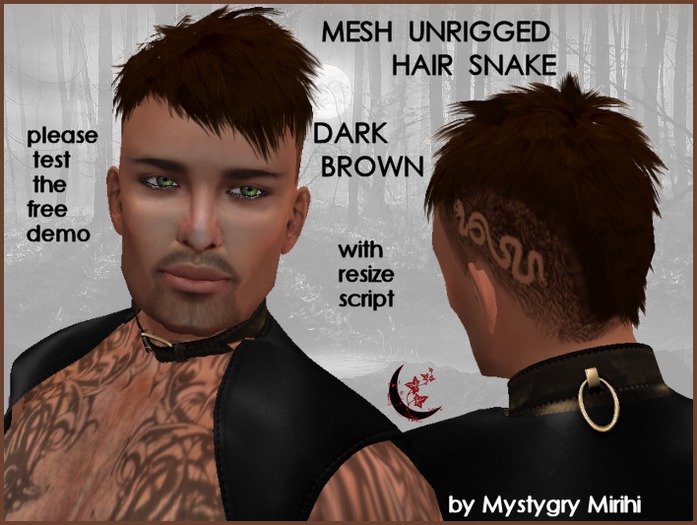 Snake mesh unrigged men very short hair dark brown , snake cut with razor , modify with resize script