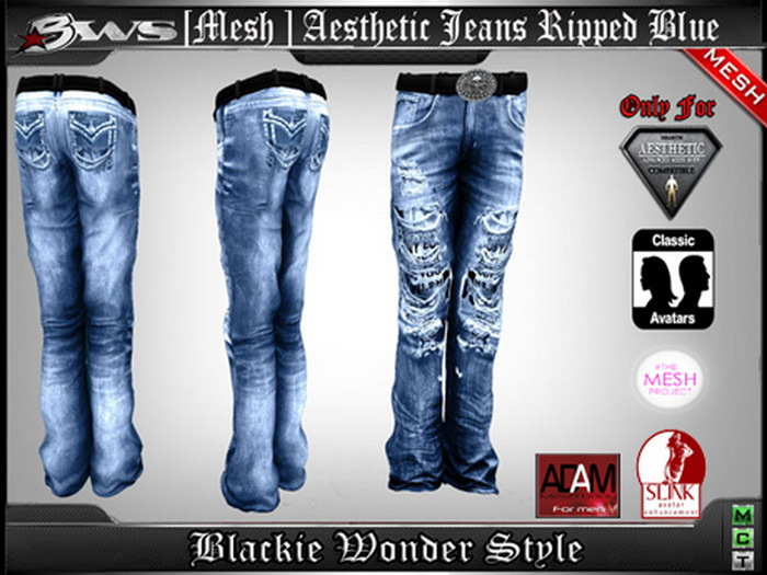 [Mesh ] Aesthetic Jeans Ripped Blue