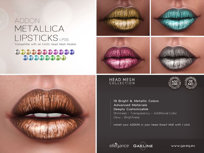 DISCOUNTED !!! [GA.EG] Mesh Heads Addon - LP05 Metallica Lipsticks