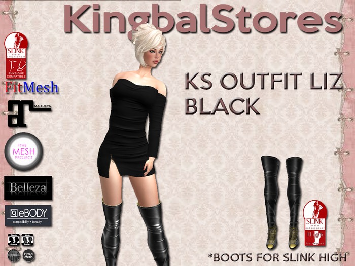 250 KS OUTFIT LIZ STRAPLESS DRESS&BOOTS ISBEL BLACK