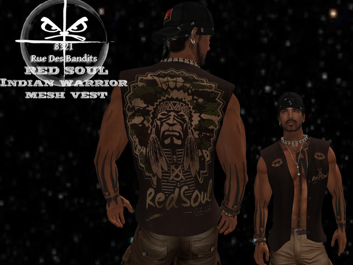 Second Life Marketplace Mens indian Vest Brown Redsoul [[mooze]]