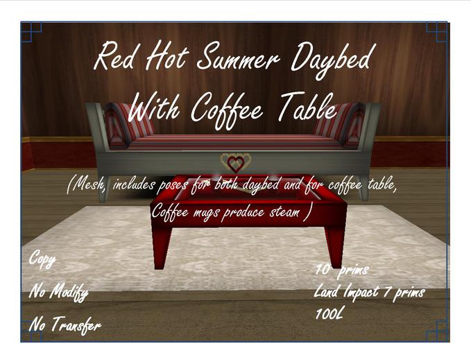 Red Hot Summer Daybed with Coffee Table