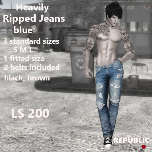 ~REPUBLIC~ HEAVILY RIPPED JEANS BLUE