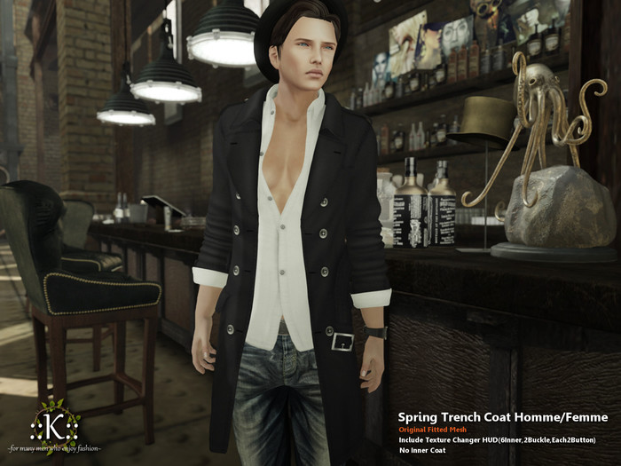 ::K:: Spring Trench Coat Homme/Femme Navy