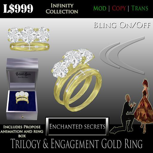 *Enchanted Secrets* Infinity - Trilogy & Engagement Gold Ring (BOXED)