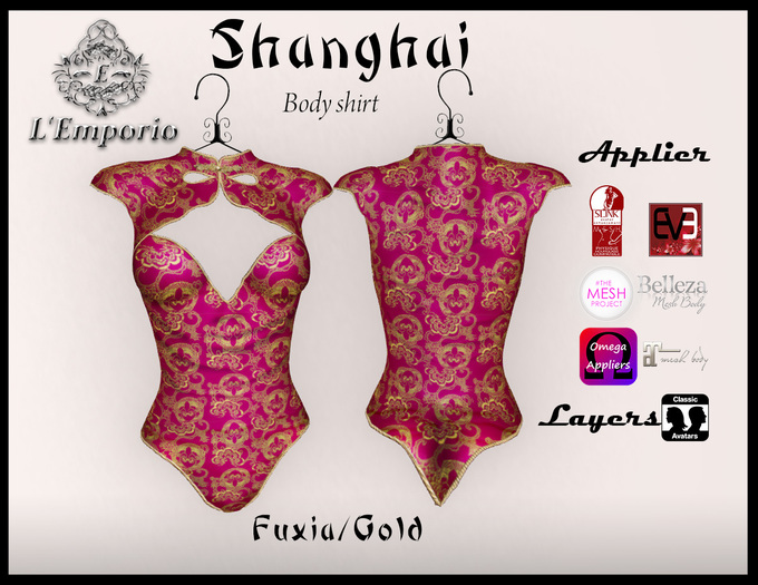 L'Emporio ::* Shanghai*:: Fuxia/Gold -BodyShirt with Applier-