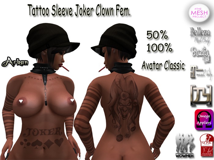 .::Arkan::. Tattoo Sleeve Joker Clown Fem. (50%,100%)