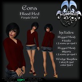 [FPI] Cora Blood Red - Heart Pocketed, Back Corset Tie Hoodie Outfit with Jean shorts & Wedge Sandals