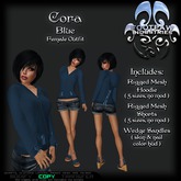 [FPI] Cora Blue - Heart Pocketed, Back Corset Tie Hoodie Outfit with Jean shorts & Wedge Sandals