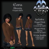 [FPI] Cora Brown - Heart Pocketed, Back Corset Tie Hoodie Outfit with Jean shorts & Wedge Sandals