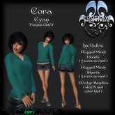 [FPI] Cora Cyan - Heart Pocketed, Back Corset Tie Hoodie Outfit with Jean shorts & Wedge Sandals