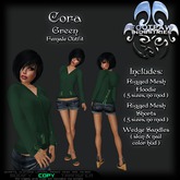 [FPI] Cora Green - Heart Pocketed, Back Corset Tie Hoodie Outfit with Jean shorts & Wedge Sandals