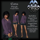 [FPI] Cora Purple - Heart Pocketed, Back Corset Tie Hoodie Outfit with Jean shorts & Wedge Sandals