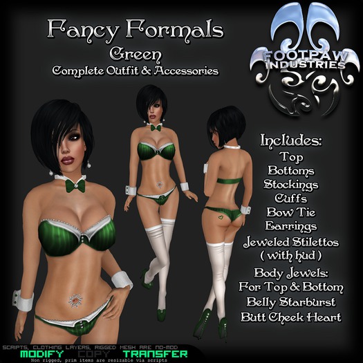 [FPI] Fancy Green - Sexy, Lil outfit with jewelry, Cuffs, Bowtie, Stockings, Stilettos