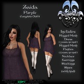 [FPI] Zaida Purple - Complete Sexy Outfit with a Sheer Dress, Jewelry, Panties, Stockings & Stilettos