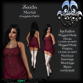 [FPI] Zaida Merlot - Complete Sexy Outfit with a Sheer Dress, Jewelry, Panties, Stockings & Stilettos