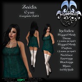 [FPI] Zaida Cyan - Complete Sexy Outfit with a Sheer Dress, Jewelry, Panties, Stockings & Stilettos