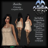 [FPI] Zaida Cream - Complete Sexy Outfit with a Sheer Dress, Jewelry, Panties, Stockings & Stilettos