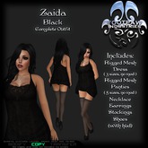 [FPI] Zaida Black - Complete Sexy Outfit with a Sheer Dress, Jewelry, Panties, Stockings & Stilettos