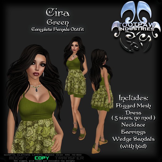 [FPI] Cira Green - Complete Feminine Outfit with Dress, Jewelry & Wedge Sandals