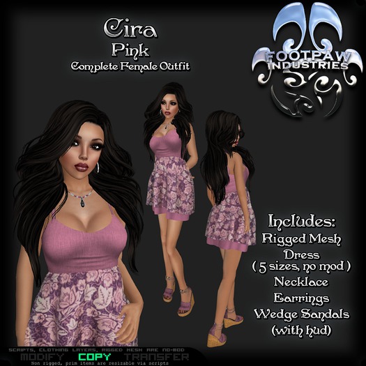 [FPI] Cira Pink - Complete Feminine Outfit with Dress, Jewelry & Wedge Sandals