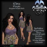 [FPI] Cira Purple - Complete Feminine Outfit with Dress, Jewelry & Wedge Sandals
