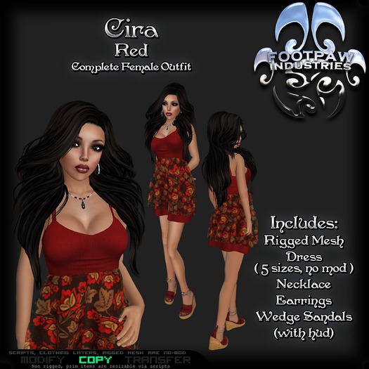 [FPI] Cira Red - Complete Feminine Outfit with Dress, Jewelry & Wedge Sandals